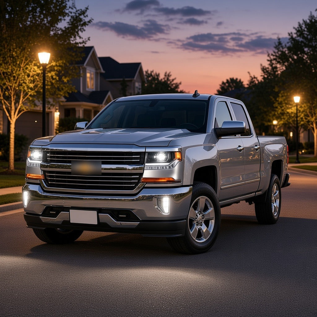 2016-2018 Chevy Silverado 1500 with chrome LED headlights installed