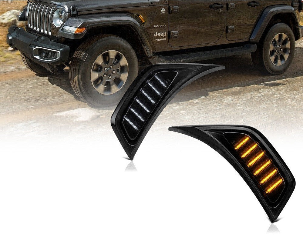 LED Smoked Fender Air Vent Side Markers for 2018-2023 Wrangler JL Gladiator JT Lighting