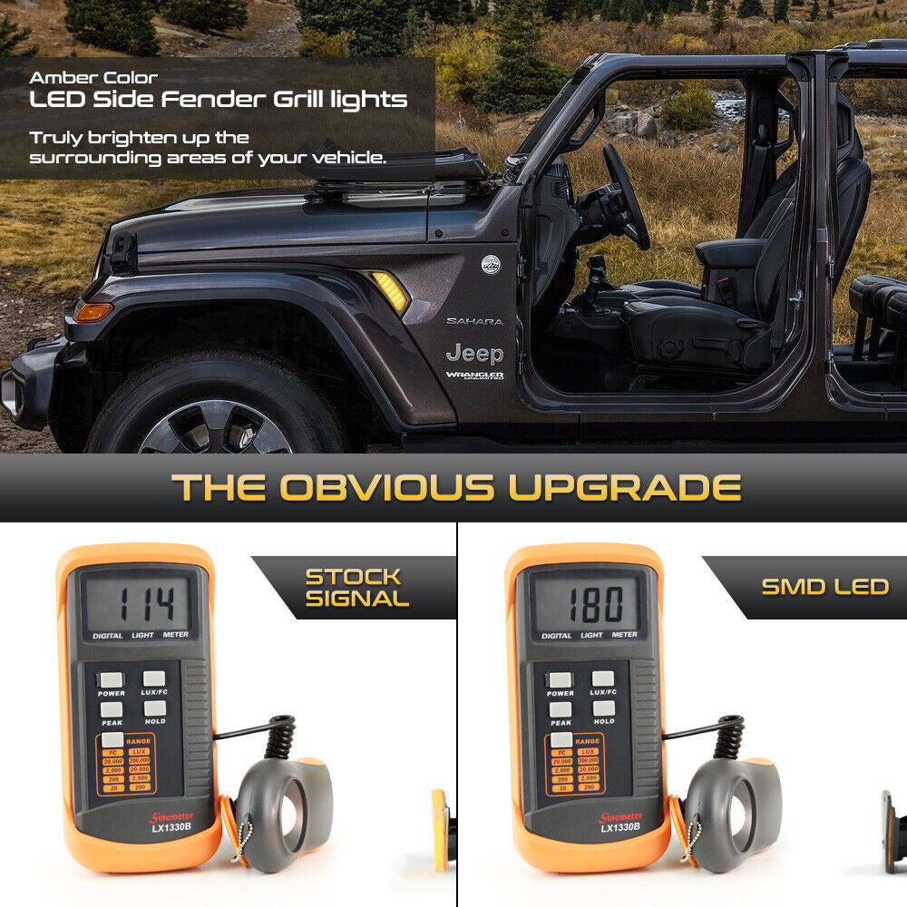 LED Smoked Fender Air Vent Side Markers for 2018-2023 Wrangler JL Gladiator JT Lighting