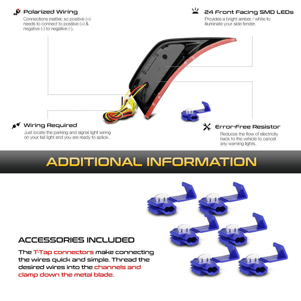 LED Smoked Fender Air Vent Side Markers for 2018-2023 Wrangler JL Gladiator JT Lighting