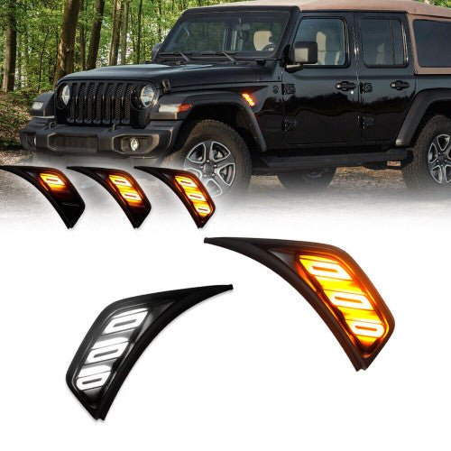 DRL And Turn Signal LED Front Fender Side Marker Lights for 2018 - 2023 Jeep Wrangler Gladiator JL JLU - GENSSI Lighting
