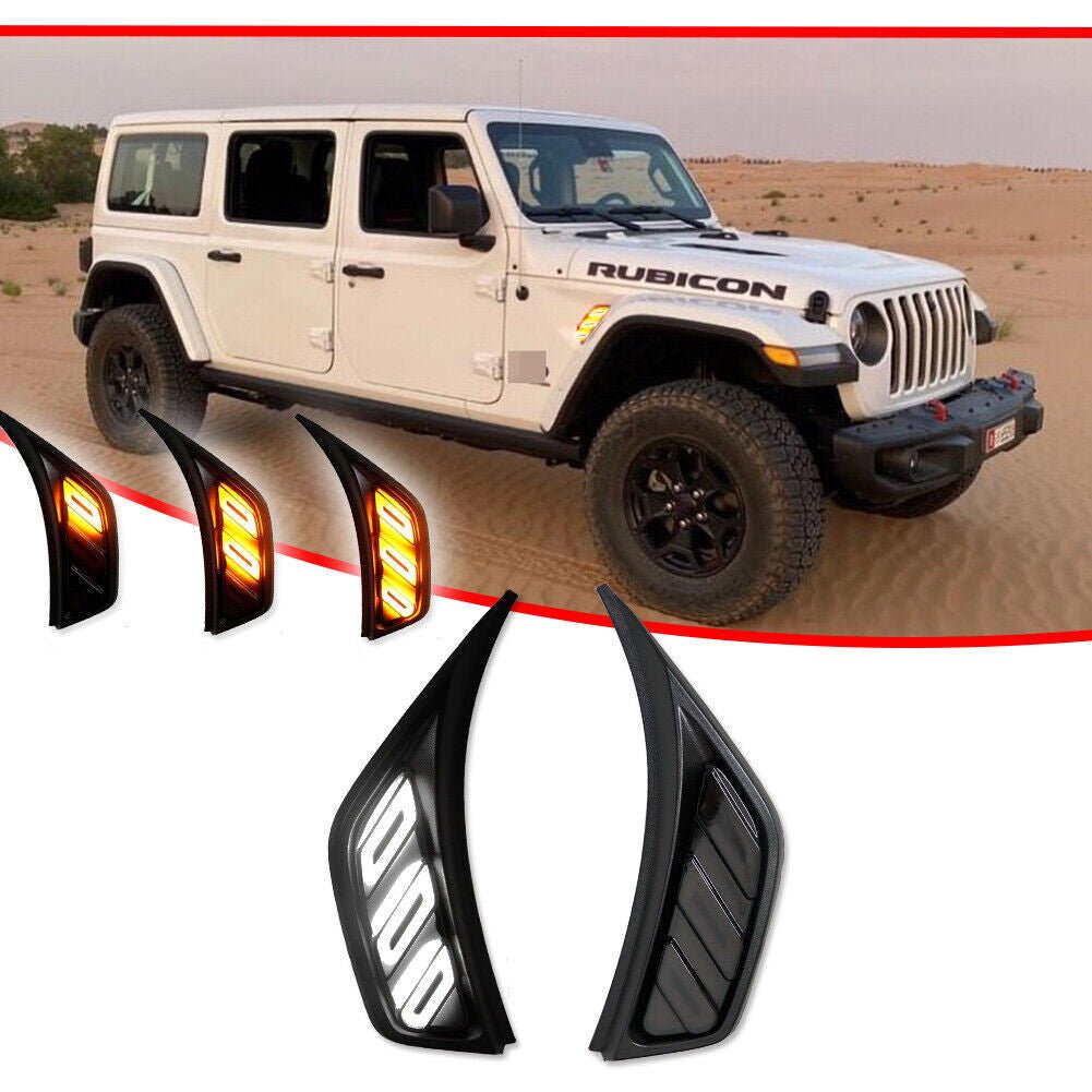 DRL And Turn Signal LED Front Fender Side Marker Lights for 2018 - 2023 Jeep Wrangler Gladiator JL JLU - GENSSI Lighting