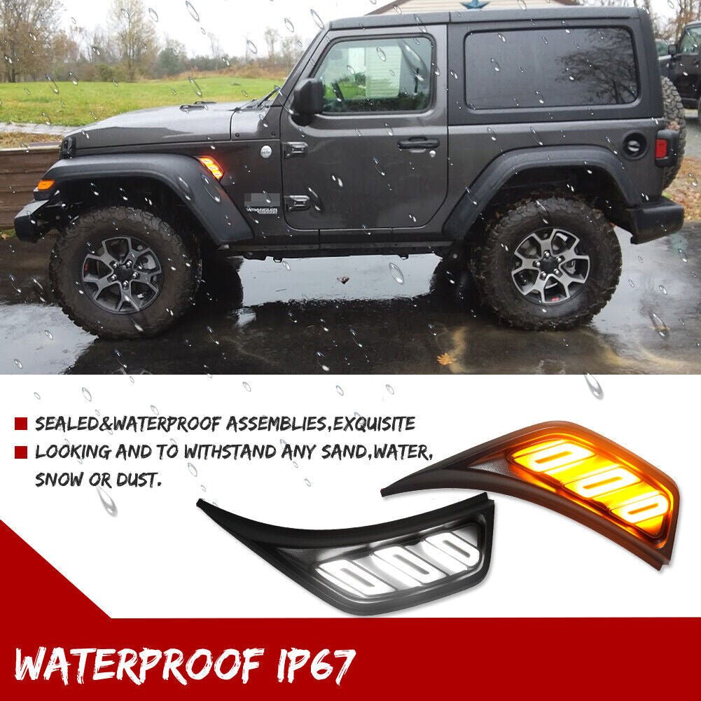 DRL And Turn Signal LED Front Fender Side Marker Lights for 2018 - 2023 Jeep Wrangler Gladiator JL JLU - GENSSI Lighting