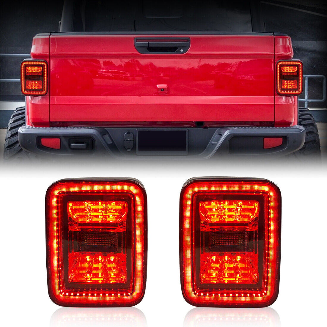 Smoked 2nd Gen LED Tail Lights Brake Turn Signal Reverse for Jeep Gladiator JT 2019-2023 Lighting