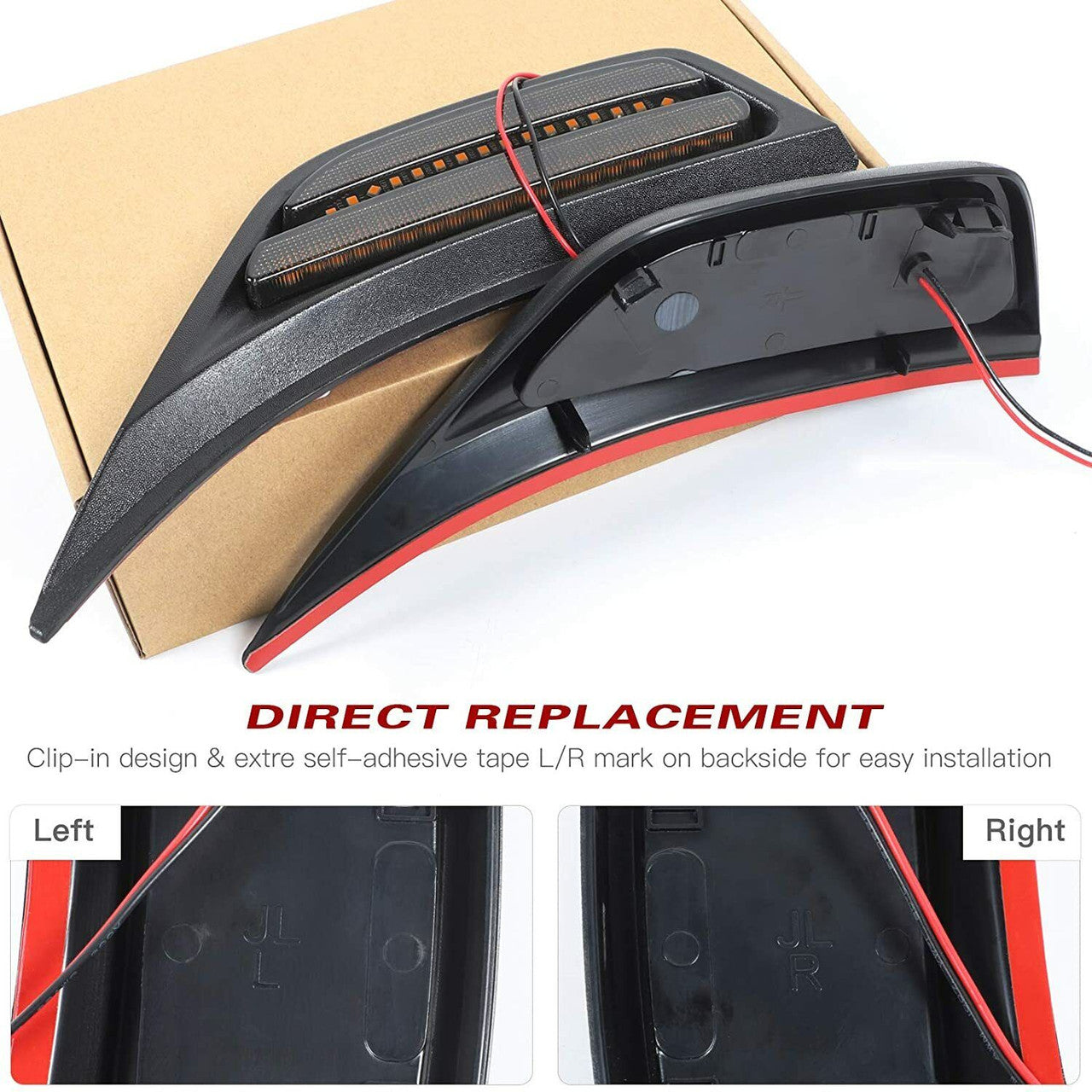 Smoked LED Front Fender Side Markers Turn Signal Lights for Jeep Wrangler JL JLU 2018+ Lighting