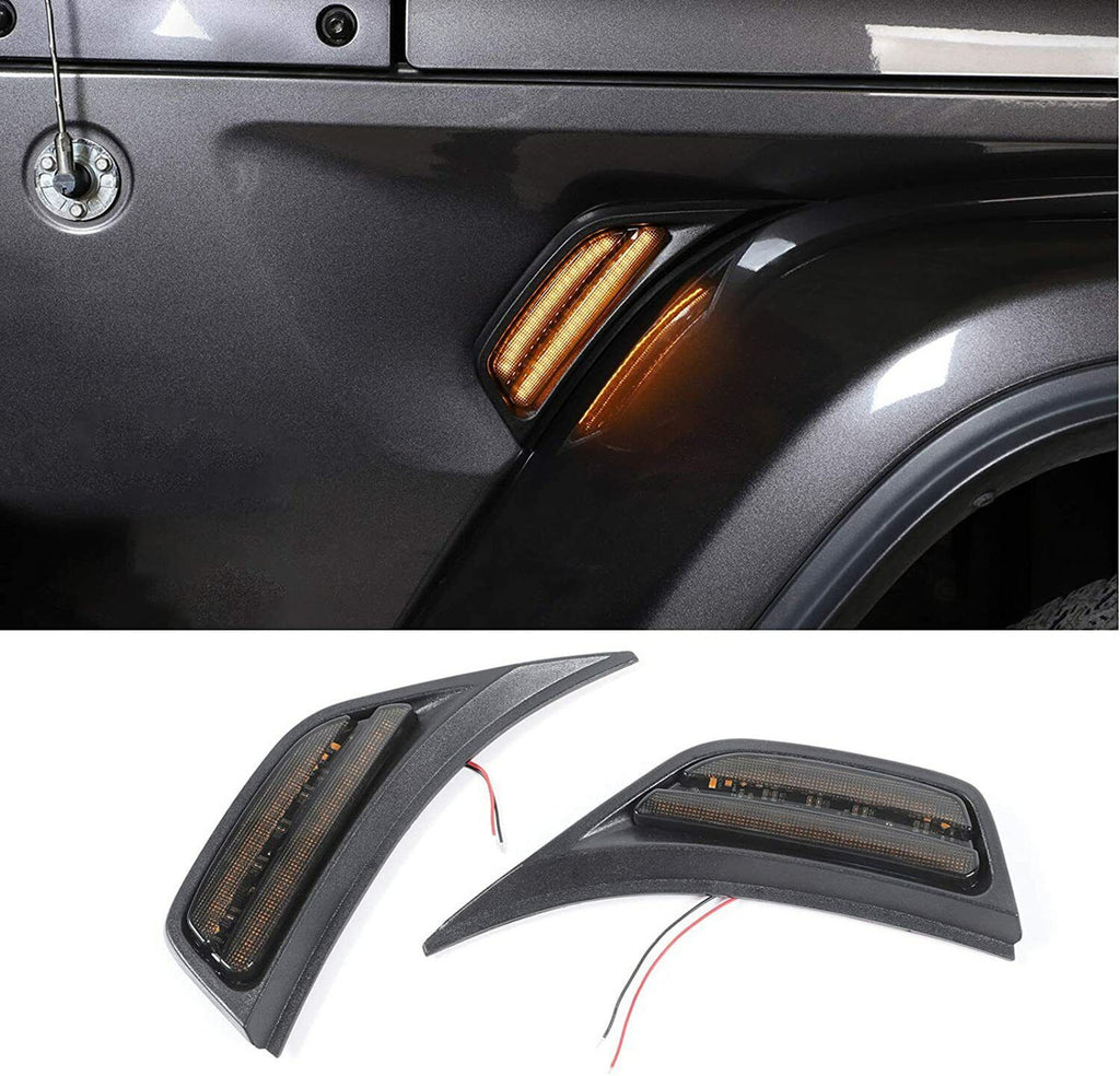 Smoked LED Front Fender Side Markers Turn Signal Lights for Jeep Wrangler JL JLU 2018+ Lighting