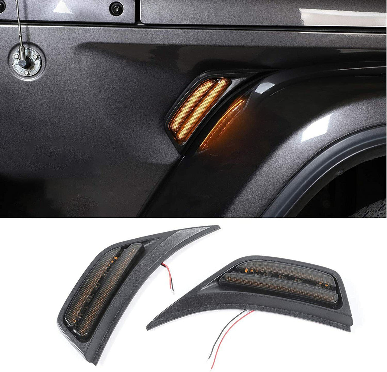 Smoked LED Front Fender Side Markers Turn Signal Lights for Jeep Wrangler JL JLU 2018+ Lighting