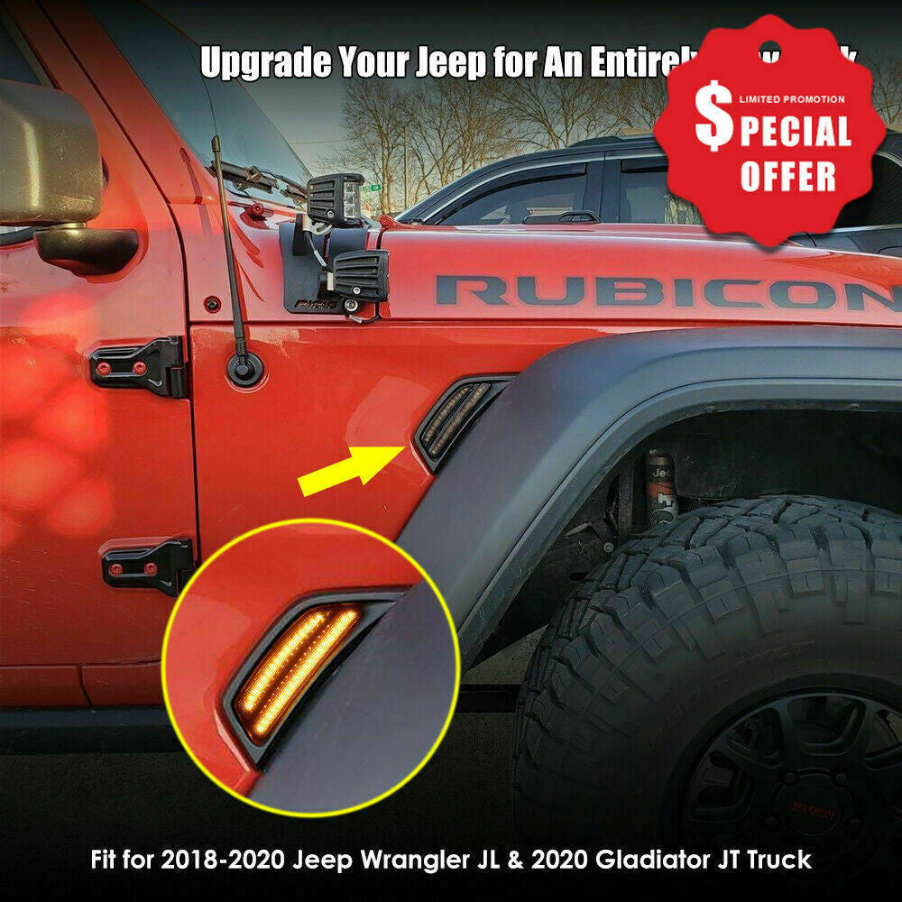 Smoked LED Front Fender Side Markers Turn Signal Lights for Jeep Wrangler JL JLU 2018+ Lighting