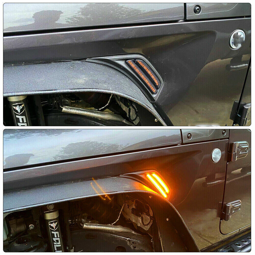 Smoked LED Front Fender Side Markers Turn Signal Lights for Jeep Wrangler JL JLU 2018+ Lighting