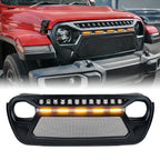 Matte Black Mesh Grille 5 LED Amber Lights for 2018 - 2023 Jeep Wrangler JL JLU - GENSSI Grille