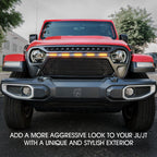 Matte Black Mesh Grille 5 LED Amber Lights for 2018 - 2023 Jeep Wrangler JL JLU - GENSSI Grille