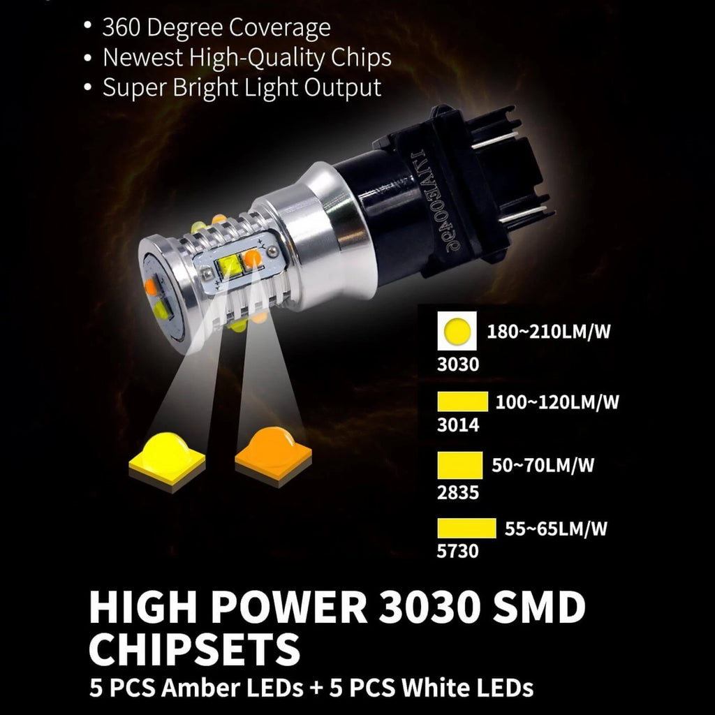3157 3057 4157 3156 LED Tail Light Switch-Back Amber White Bulbs (2 Pack)