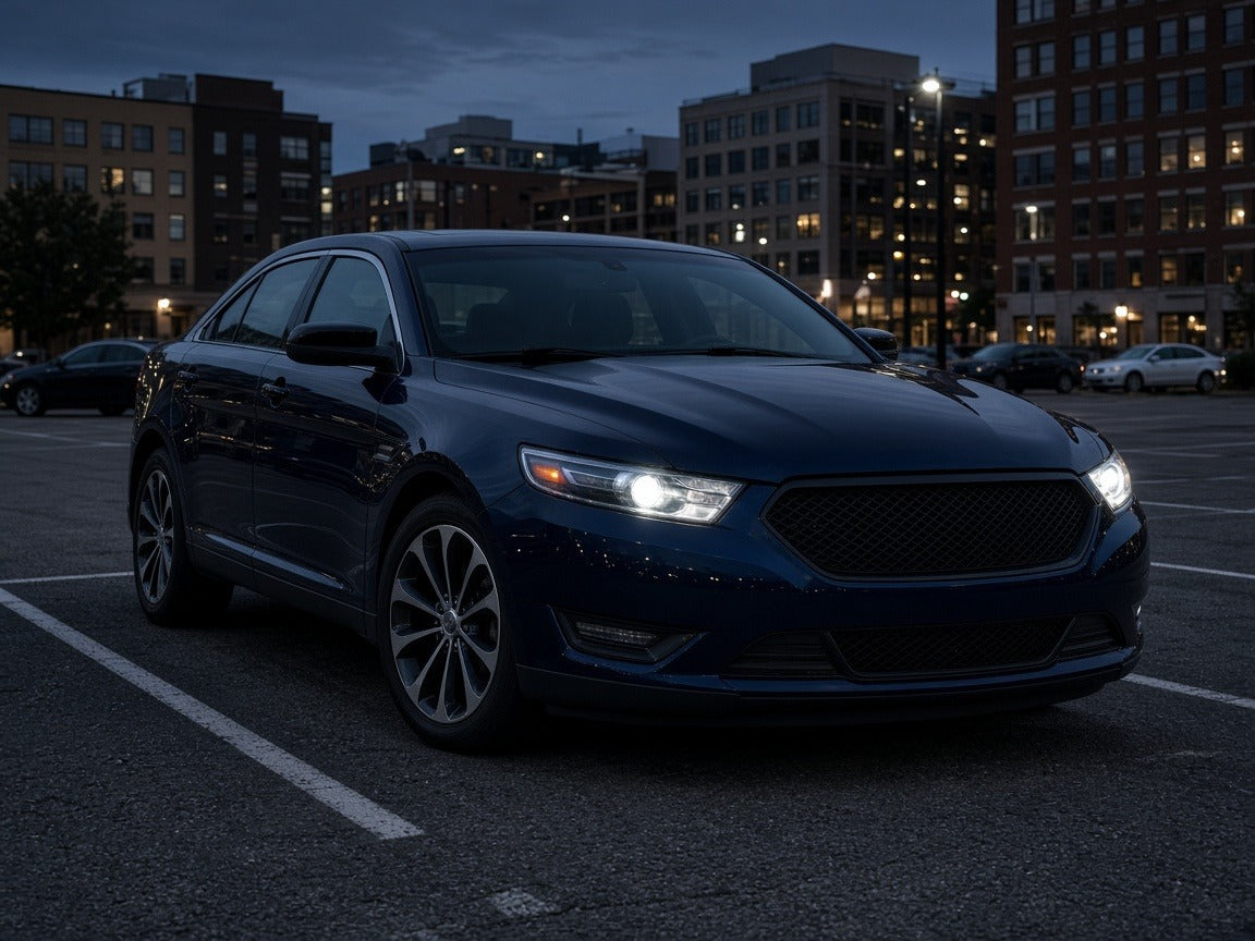 2013-2019 Ford Taurus with black HID projector headlights installed