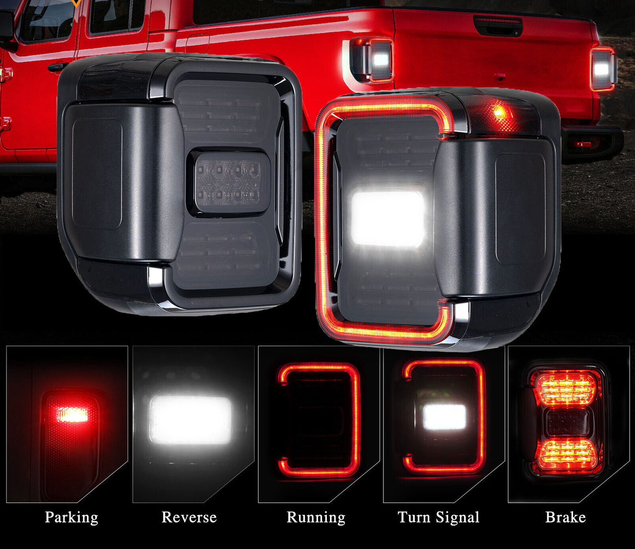 Smoked Lens Led Running Light Reversing Tail Lights for Jeep Gladiator JT 2019-2023 Lighting