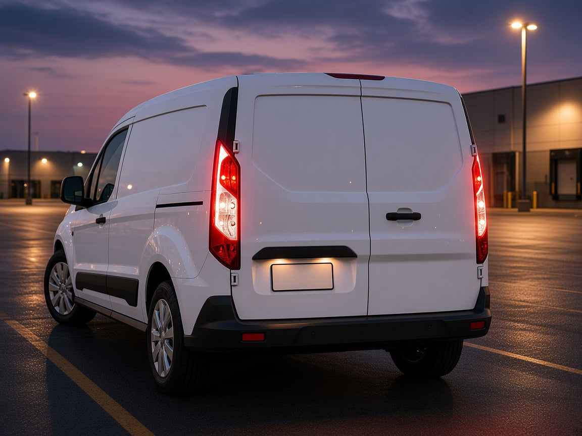 Ford Transit Connect (2014-2023) with chrome incandescent tail lights installed