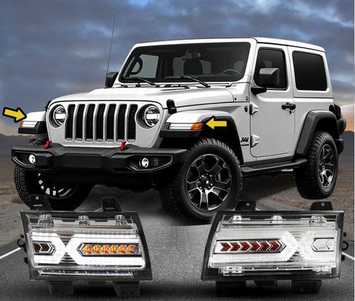 Clear LED Turn Signal DRL Fender Sequence Lights for Wrangler JL JLU Gladiator JT 2018 - 2023 - GENSSI Lighting