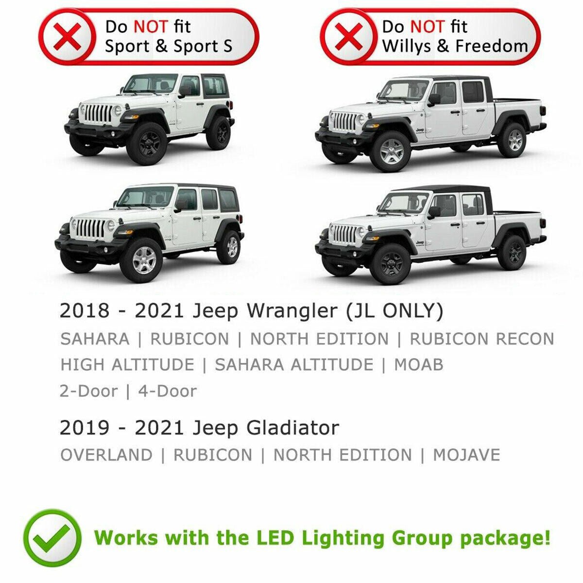 Clear LED Turn Signal DRL Fender Sequence Lights for Wrangler JL JLU Gladiator JT 2018 - 2023 - GENSSI Lighting