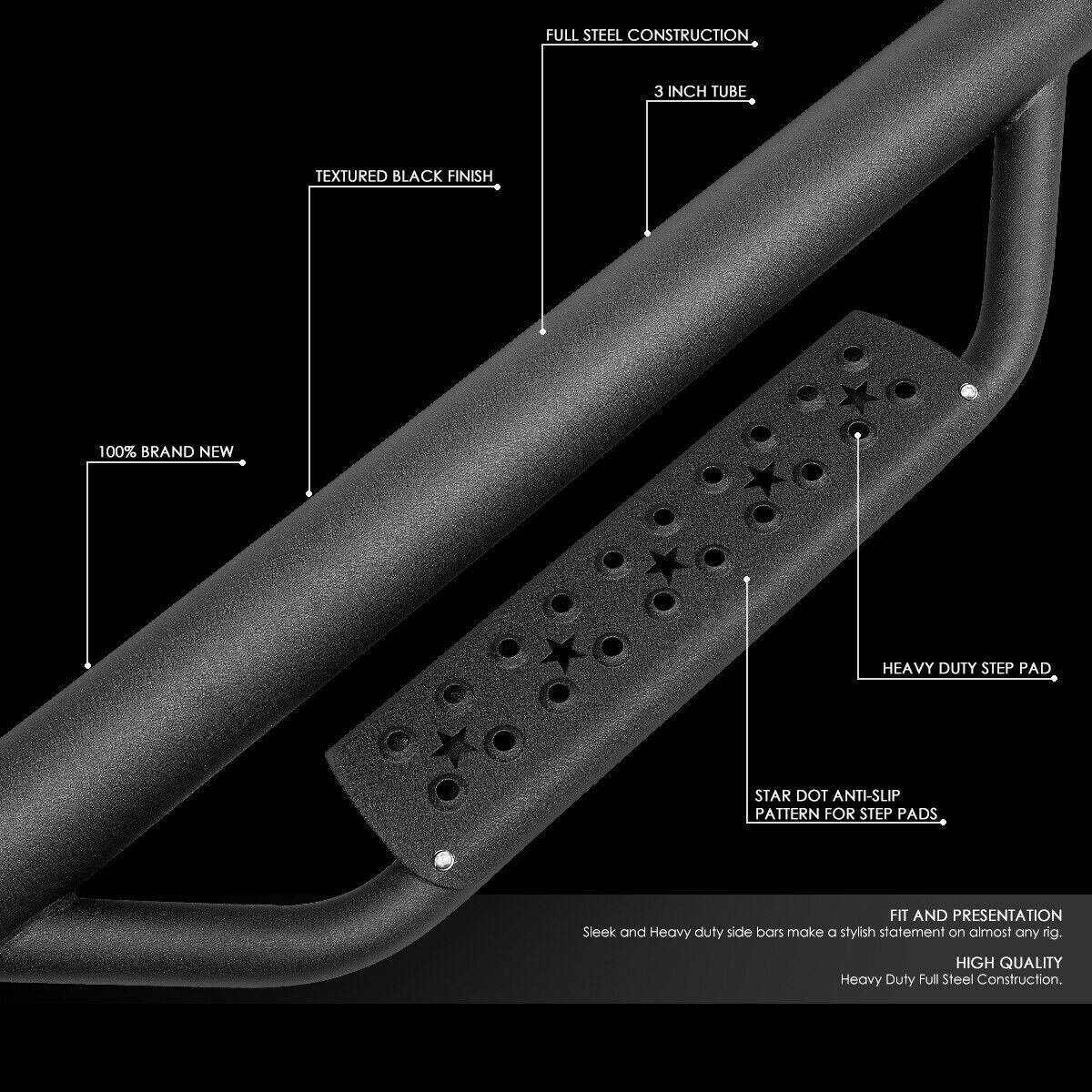 Coated Stars Side Steps for 2018 - 2022 Jeep Wrangler JL 4 Door - GENSSI Exterior Part