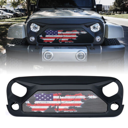 Matte Black Grille US Flag Steel Mesh for Jeep Wrangler JK JKU 2007-2018 Grille