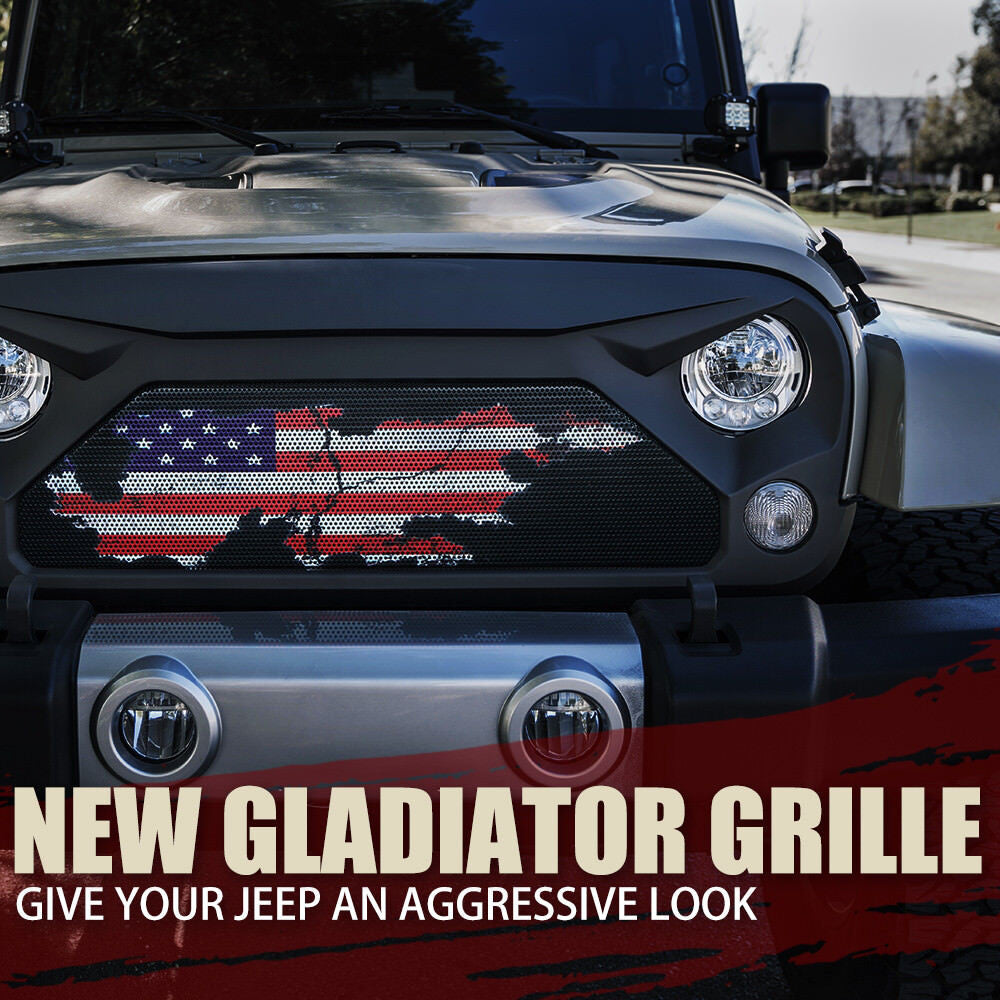 Matte Black Grille US Flag Steel Mesh for Jeep Wrangler JK JKU 2007-2018 Grille