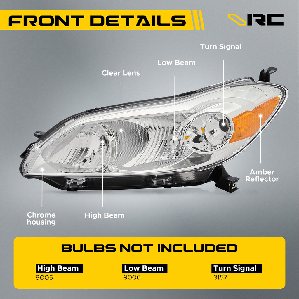 Headlight bulb size diagram for 2009-2014 Toyota Matrix Chrome Halogen headlights