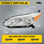 Headlight bulb size diagram for 2009-2014 Toyota Matrix Chrome Halogen headlights