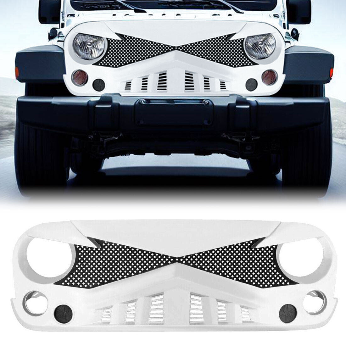 White Trooper Grille for 2007-2018 Jeep Wrangler JK JKU Grille