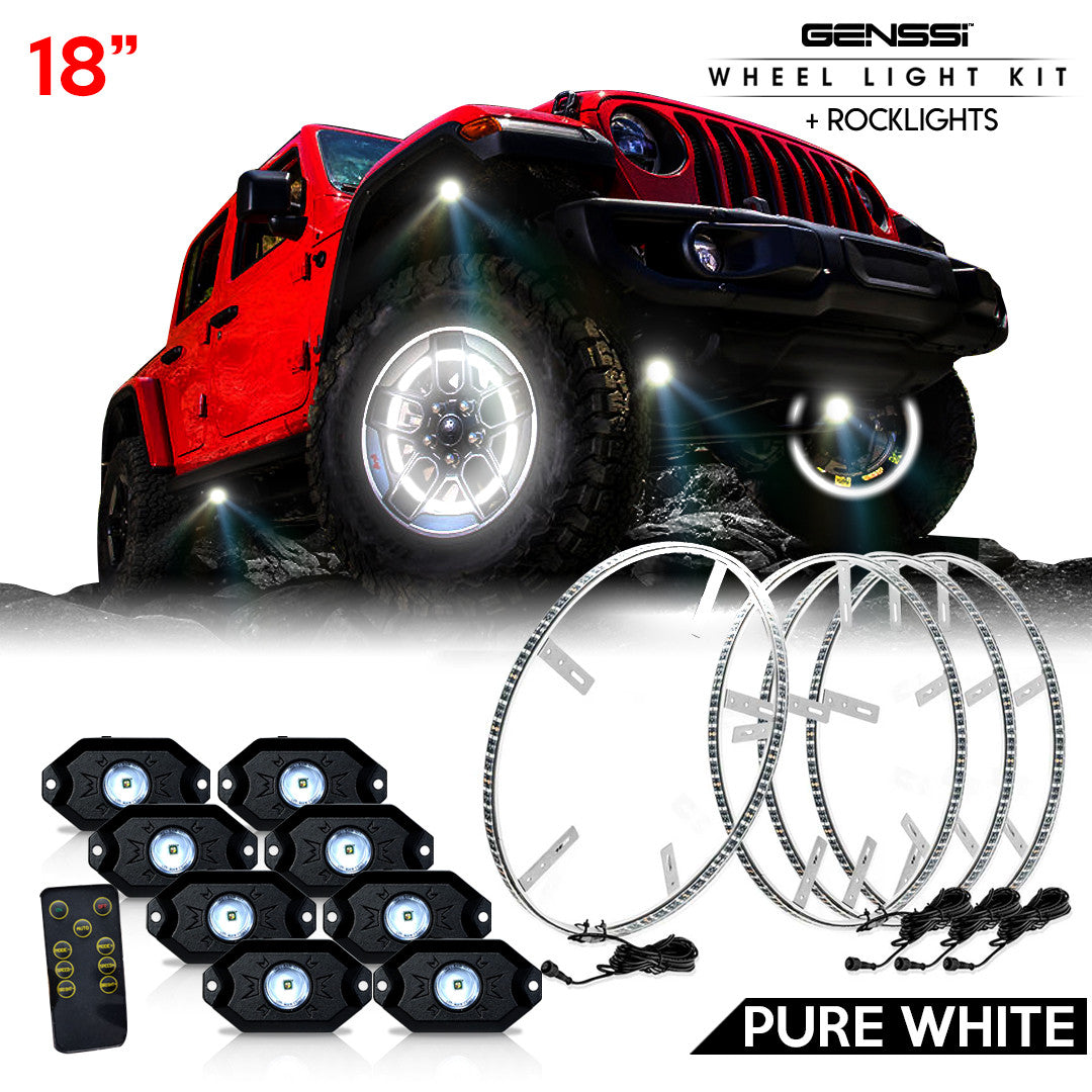 LED Wheel Lights Kit White with Turn Signal and 8 White Rock Lights Lighting