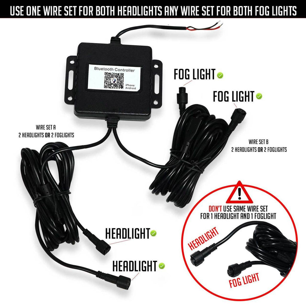 7 Inch HALO Chasing RGB Color Projector LED Headlights & Fog Lights Kit for Wrangler JK 2007 - 2017 - GENSSI Lighting
