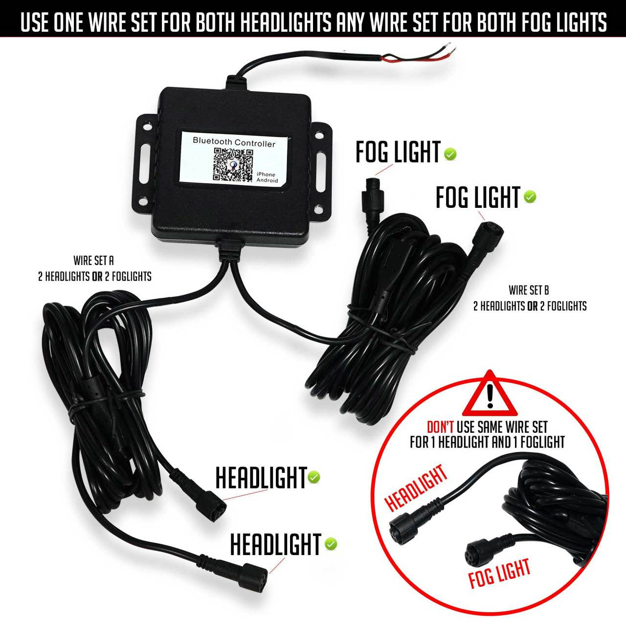 7 Inch HALO Chasing RGB Color Projector LED Headlights & Fog Lights Kit for Wrangler JK 2007-2017 Lighting