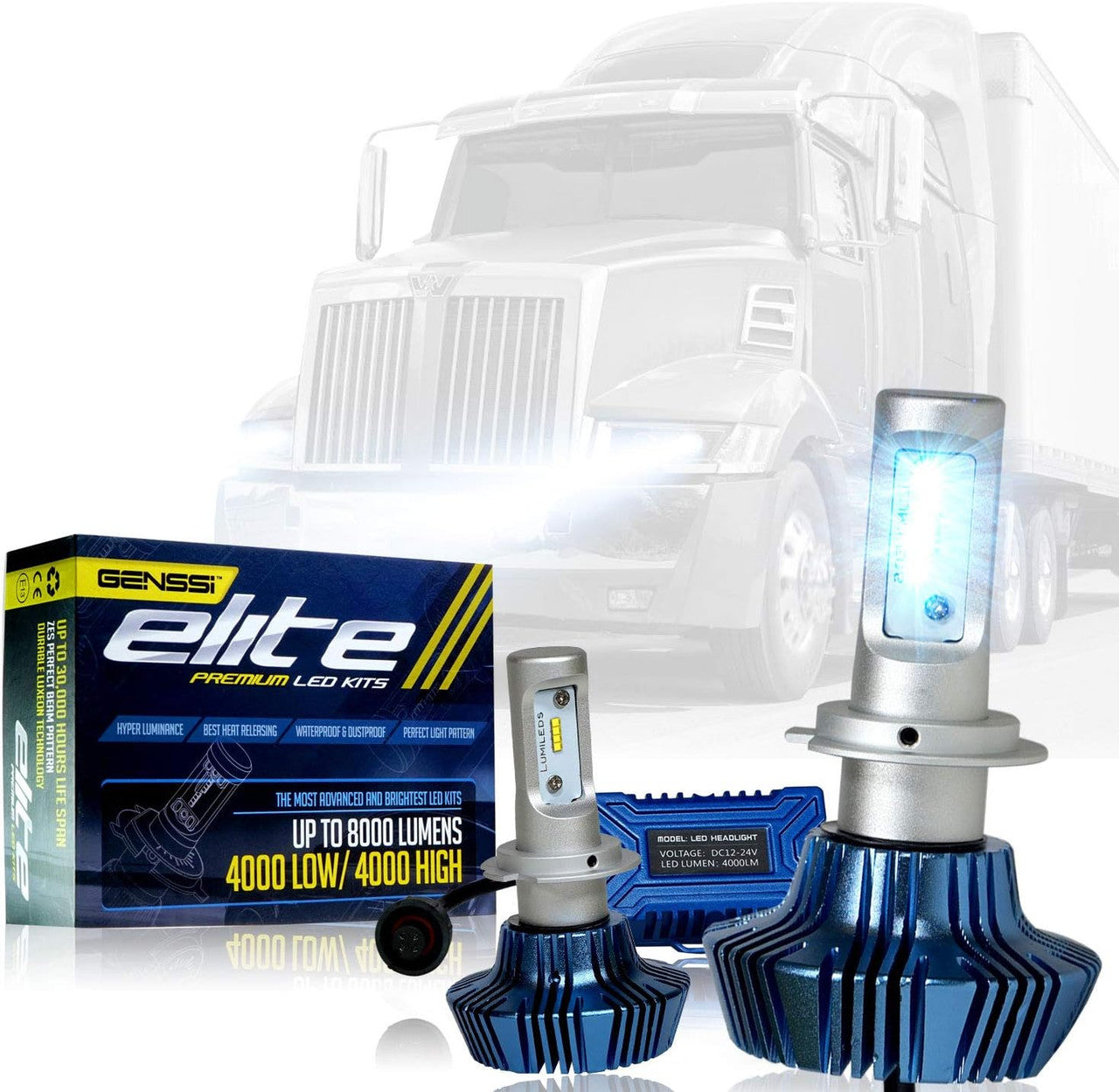 Genssi LED Headlight Light Bulb Conversion Kit with Low Beam Compatible with Western Star 5700XE 2019 2020 Lighting