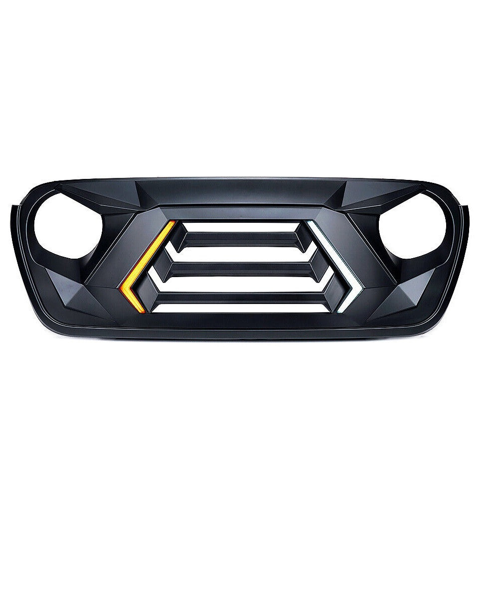 Matte Black Element Grille with LED DRL Turn Signal Lights For 2018-2023 Jeep Wrangler JL JT JLU Grille