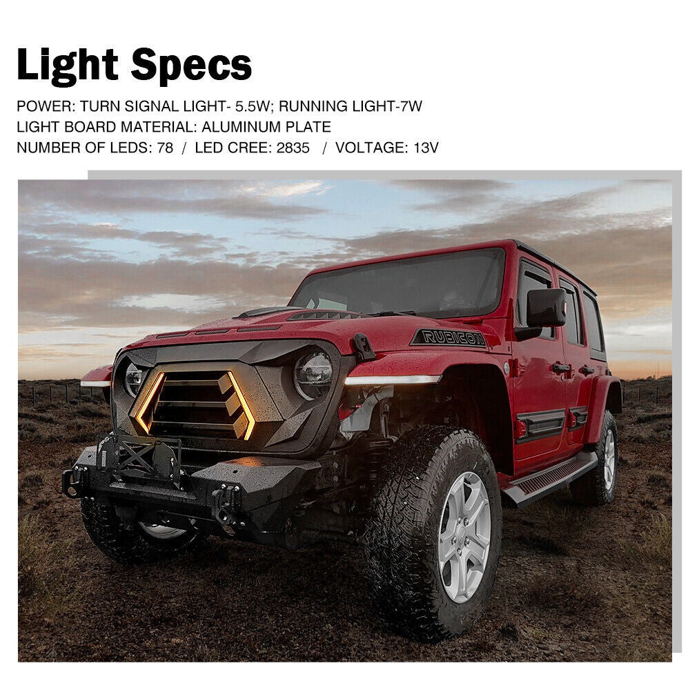 Matte Black Element Grille with LED DRL Turn Signal Lights For 2018-2023 Jeep Wrangler JL JT JLU Grille
